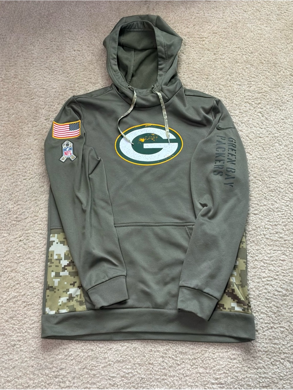 Nike Olive Green Green Bay Packers Military Pullover Hoodie